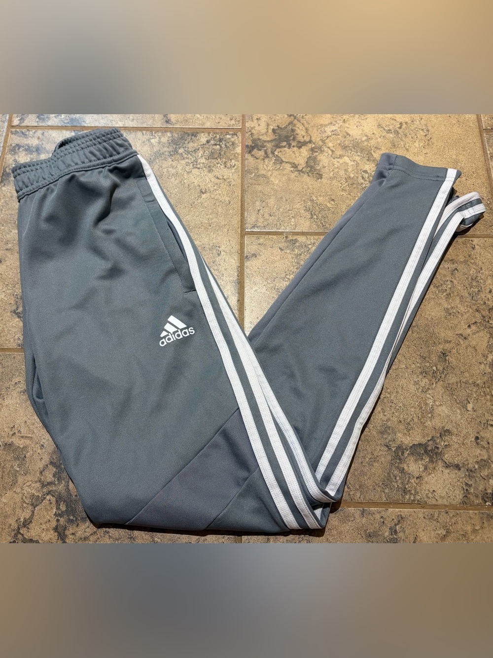 adidas Gray Women’s Track Pants with White Three Stripes, size XS